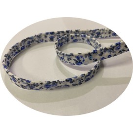 Passepoil Coton  Imprimé Liberty Bleu sur Fond Blanc, Pour Loisirs Créatifs