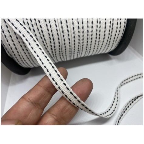 Ruban Sergé En 10 mm Blanc A point Cellier  En coton  A Coudre Pour Loisirs Créatifs Et Décorations.