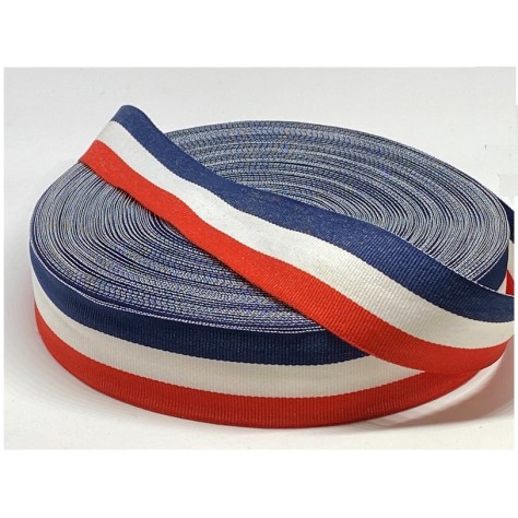 Ruban Tricolore 33 MM Au Mètre - Ruban Tissu Drapeau Bleu Blanc Rouge A Coudre