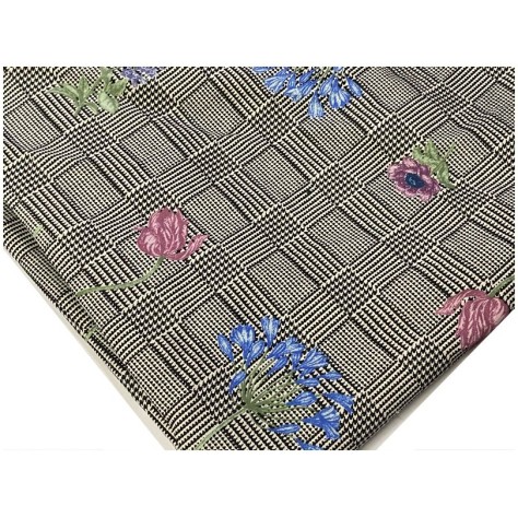 Tissu Coton Prince De Galle Gris Imprimé fleurs Au Mètre En Grande Largeur
