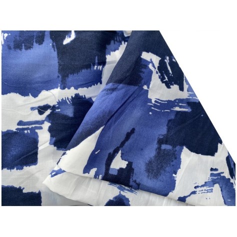 Tissu Voile De Coton Imprimé Bleu Au Mètre En Grande Largeur