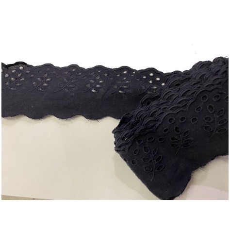 Broderie Anglaise Bleu Marine Coton au Mètre en 6 cm