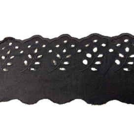 Broderie Anglaise Bleu Marine Coton au Mètre en 6 cm