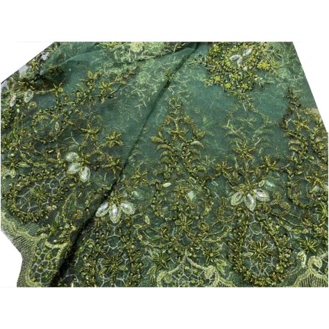 Dentelle Perlée Vert Kaki Au Mètre Couture en Grande Largeur.