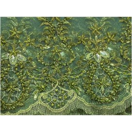 Dentelle Perlée Vert Kaki Au Mètre Couture en Grande Largeur.