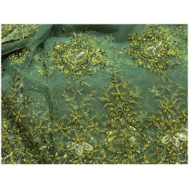 Dentelle Perlée Vert Kaki Au Mètre Couture en Grande Largeur.