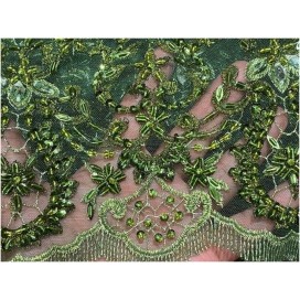 Dentelle Perlée Vert Kaki Au Mètre Couture en Grande Largeur.