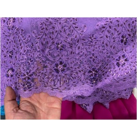 Dentelle Perlée Violette Au Mètre , En Grande Largeur.