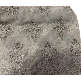 Dentelle Perlée GRISE Au Mètre , En Grande Largeur.