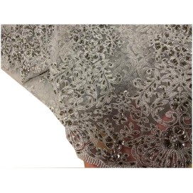 Dentelle Perlée GRISE Au Mètre , En Grande Largeur.