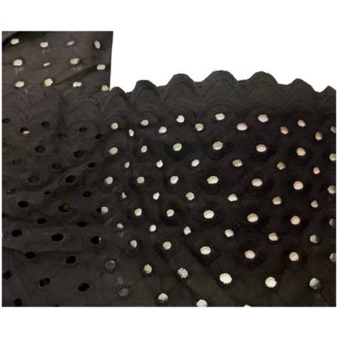Broderie Anglaise Noir En Tissu  Ajourée En Coton  Au Mètre En Grande Largeur