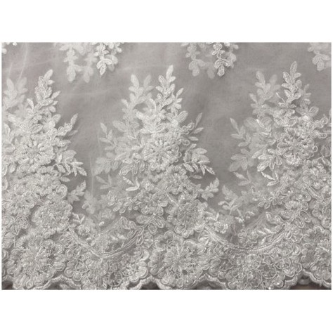 Dentelle Perlée Blanche Couture Au Mètre  En Grande Largeur, Pour Robes De Mariage Et Cerémonie.