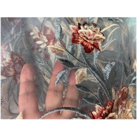 Dentelle  Brodé  Au Mètre En Motifs Fleurs Sur Tulle Gris Perle