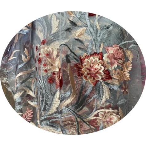 Dentelle  Brodé  Au Mètre En Motifs Fleurs Sur Tulle Gris Perle