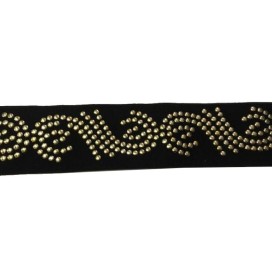 Elastique Plat Orné de Clous Doré Sur Fond Noir En 6 Cm Au Mètre A Coudre  Pour Ceintures Loisirs Créatifs Et Customisations.