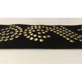 Elastique Plat Orné de Clous Doré Sur Fond Noir En 6 Cm Au Mètre A Coudre  Pour Ceintures Loisirs Créatifs Et Customisations.