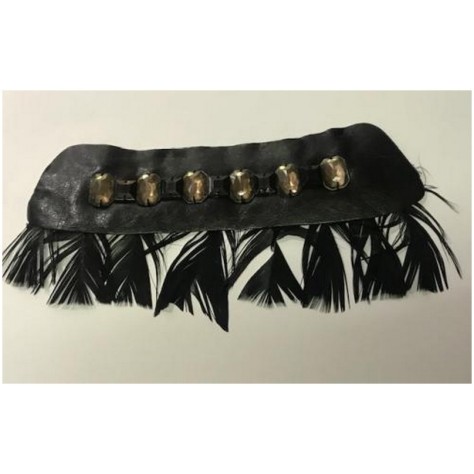 Applique Motif Patch  Noir A Coudre  En Cuir et Strass Orné De Plume