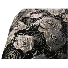 Tissu Brocart Au Mètre De Luxe En Motifs Fleurs Argenté  Sur Fond Noir Pour Robes, Tailleurs Et Caftans.