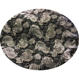 Tissu Brocart Au Mètre De Luxe En Motifs Fleurs Argenté  Sur Fond Noir Pour Robes, Tailleurs Et Caftans.