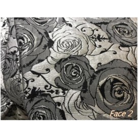 Tissu Brocart Au Mètre De Luxe En Motifs Fleurs Argenté  Sur Fond Noir Pour Robes, Tailleurs Et Caftans.
