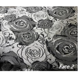 Tissu Brocart Au Mètre De Luxe En Motifs Fleurs Argenté  Sur Fond Noir Pour Robes, Tailleurs Et Caftans.