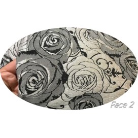 Tissu Brocart Au Mètre De Luxe En Motifs Fleurs Argenté  Sur Fond Noir Pour Robes, Tailleurs Et Caftans.