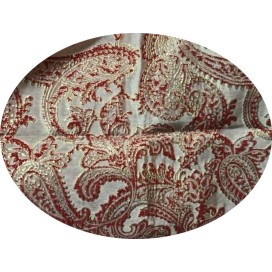 Tissu Brocart Double Face Au Mètre De Luxe En Motifs Jacquard  Rouge Sur Fond Doré Or Pour Robes, Tailleurs Et Caftans.