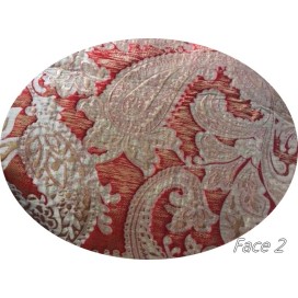 Tissu Brocart Double Face Au Mètre De Luxe En Motifs Jacquard  Rouge Sur Fond Doré Or Pour Robes, Tailleurs Et Caftans.