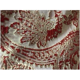 Tissu Brocart Double Face Au Mètre De Luxe En Motifs Jacquard  Rouge Sur Fond Doré Or Pour Robes, Tailleurs Et Caftans.