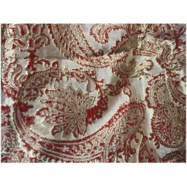 Tissu Brocart Double Face Au Mètre De Luxe En Motifs Jacquard  Rouge Sur Fond Doré Or Pour Robes, Tailleurs Et Caftans.