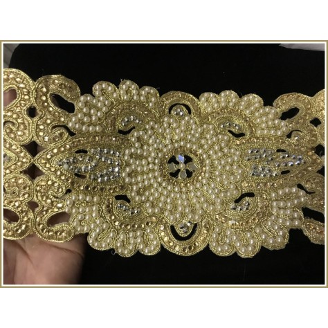 Galon Ruban Brodé Doré OR En Perles Et Strass  Pour Décorations Caftans Et Customisations.