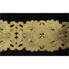 Galon Ruban Brodé Doré OR En Perles Et Strass  Pour Décorations Caftans Et Customisations.