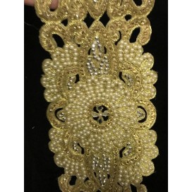 Galon Ruban Brodé Doré OR En Perles Et Strass  Pour Décorations Caftans Et Customisations.