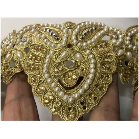 Galon Ruban Brodé Doré OR En Perles Blanches Et Strass  Pour Décorations Caftans Et Customisations.