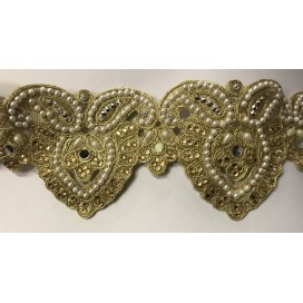 Galon Ruban Brodé Doré OR En Perles Blanches Et Strass  Pour Décorations Caftans Et Customisations.