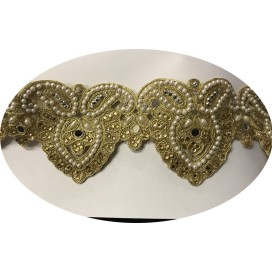 Galon Ruban Brodé Doré OR En Perles Blanches Et Strass  Pour Décorations Caftans Et Customisations.