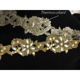 Galon Ruban Brodé Doré OR En Perles Blanches Et Strass thermocollant  Pour Décorations Caftans Et Customisations.