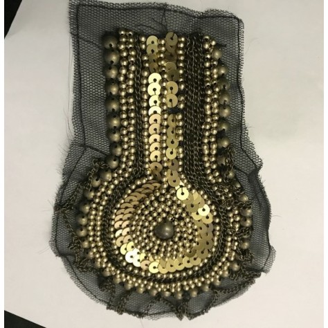 Motif Applique Patch en Sequin Bronze Kaki Sur Tulle Noir