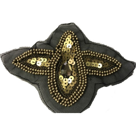 Motif Applique Patch en Sequin Bronze Kaki Orné De Strass