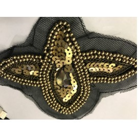 Motif Applique Patch en Sequin Bronze Kaki Orné De Strass