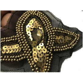 Motif Applique Patch en Sequin Bronze Kaki Orné De Strass