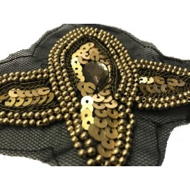 Motif Applique Patch en Sequin Bronze Kaki Orné De Strass
