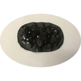 Motif Patch, Applique, Noir En Perles Et  Sequins  Sur Simili Cuir