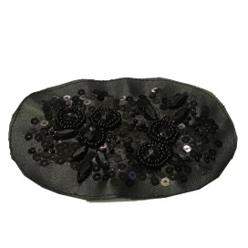 Motif Patch, Applique, Noir En Perles Et  Sequins  Sur Simili Cuir