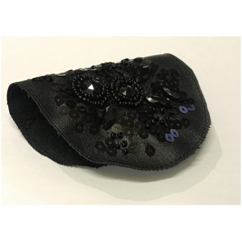 Motif Patch, Applique, Noir En Perles Et  Sequins  Sur Simili Cuir