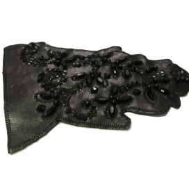 Motif Patch, Applique, En Simili Cuir Noir Orné De  Perles Et  De Sequins