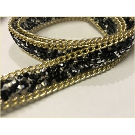 Ruban Strass Au Mètre Noir Orné De Chainette Doré Or -  Galon Thermocollant