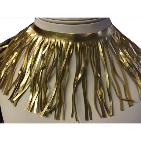 Frange Simili Cuir Au mètre  En Doré Or En 10 Cm Noir Au Mètre A Coudre Pour Loisirs Créatifs.