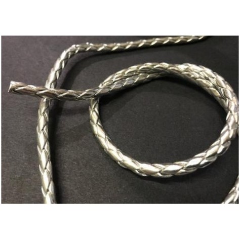Cordon Ruban Tressé Argenté En Simili Cuir  A Coudre Pour Loisirs Créatifs Et Décorations.