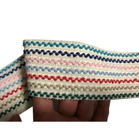 Elastique Plat Croquet Multicolore Sur Fond Blanc En 7 Cm Au Mètre Couture